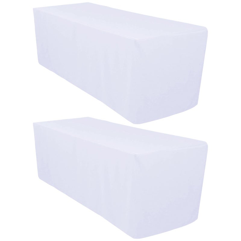 Surmente 2 Pack White Fitted Tablecloths for 6 Foot Rectangle Tables, White Table Covers for Weddings, Banquets, or Restaurants - Image 1